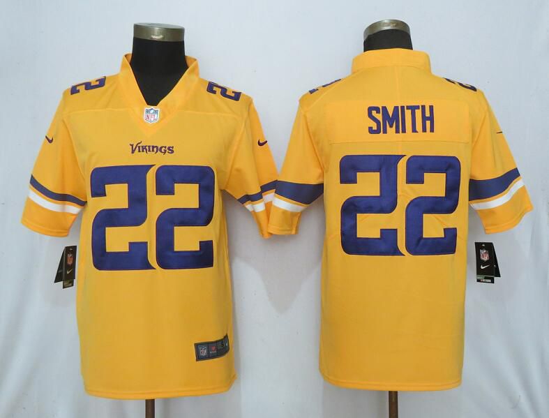 Men Nike Minnesota Vikings #22 Smith 2019 Vapor Untouchable Gold Inverted Legend Limited Jersey